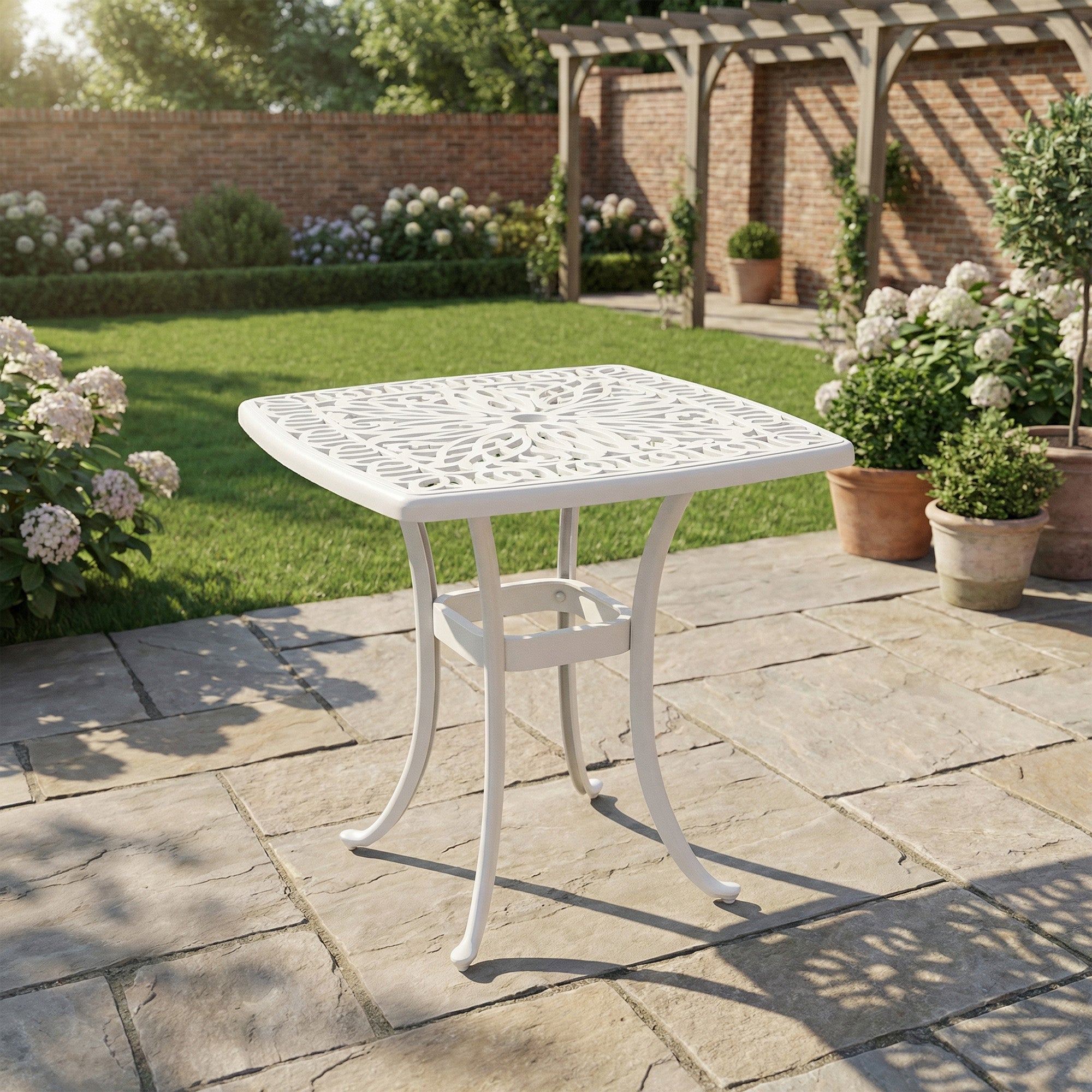 Outsunny Outdoor Garden Table with 38mm Dia. Umbrella Hole, Cast Aluminium Patio End Table with Anti-slip Foot Pads for Garden 