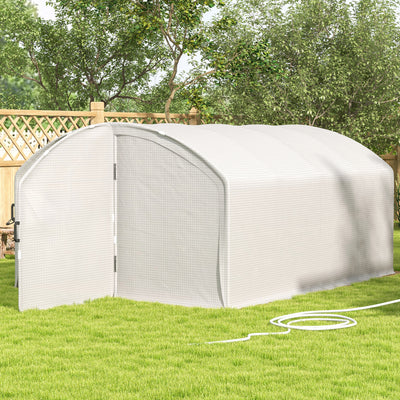 Outsunny Polytunnel Greenhouse Walk-in Grow House with UV-resistant PE Cover, Door, Galvanised Steel Frame, 4 x 3 x 2m, White 