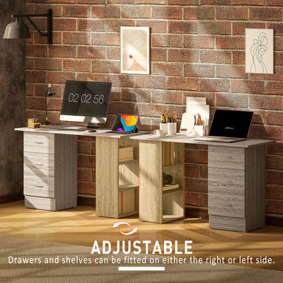 HOMCOM Computer Desk, Writing Table, PC Workstation with 3 Storage Shelves and Drawers, Silver Handle, for Home Office, Grey 