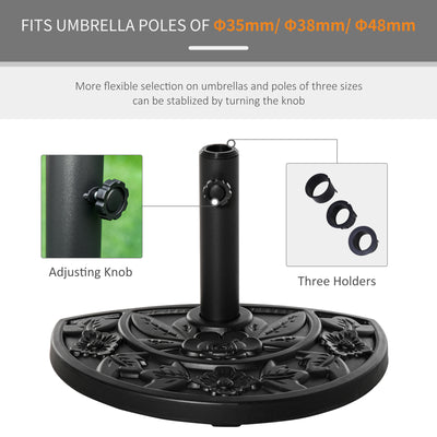 Outsunny 9kg Cement Concrete Half Round Parasol Base Umbrella Stand Garden Outdoor Accessories - Adjustable Coupler Suitable Umbrella Rod: Φ3.5cm, Φ3.8cm, Φ4.8cm 