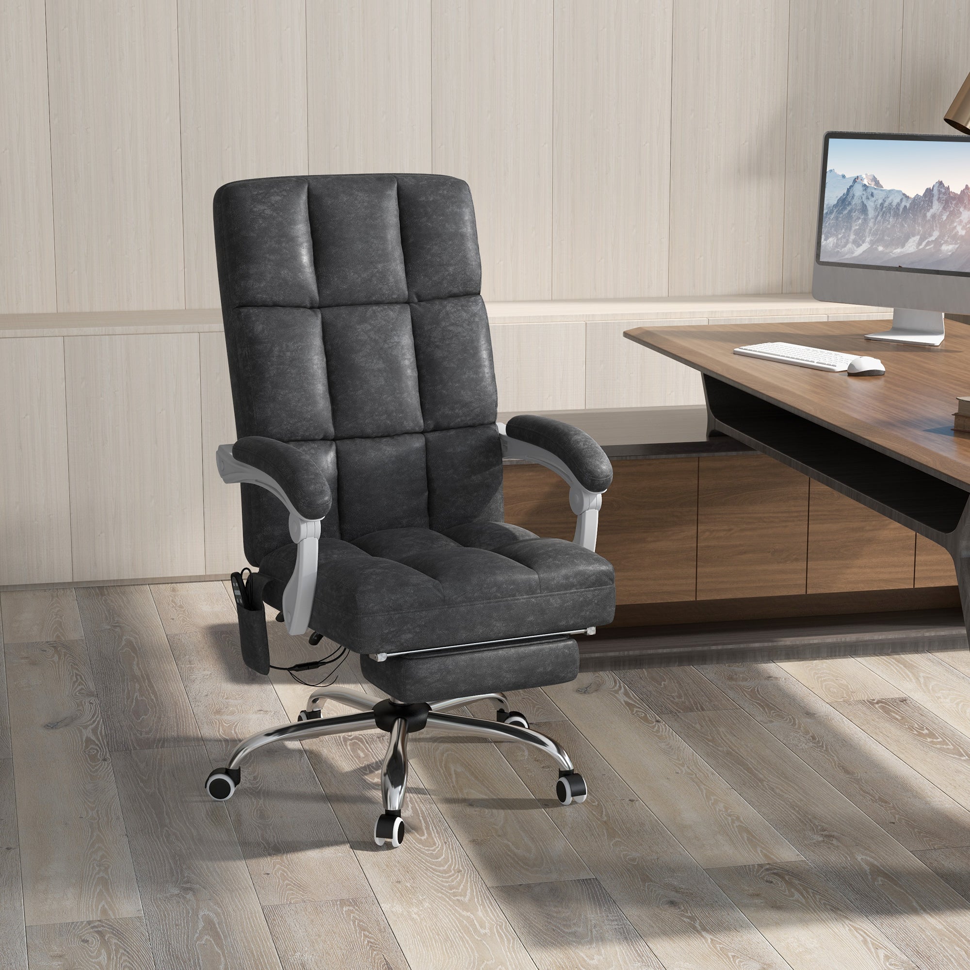Vinsetto Massage Office Chair, Ergonomic Desk Chair, Comfy Work Study Chair with Heat, Padded Seat, 135\'c2\'b0 Reclining Back and Footrest for Home Office, Charcoal Grey 
