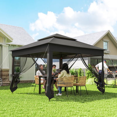 Outsunny 3 x 3(m) Pop Up Gazebo, Double-roof Garden Tent with Netting and Carry Bag, Party Event Shelter, Black 