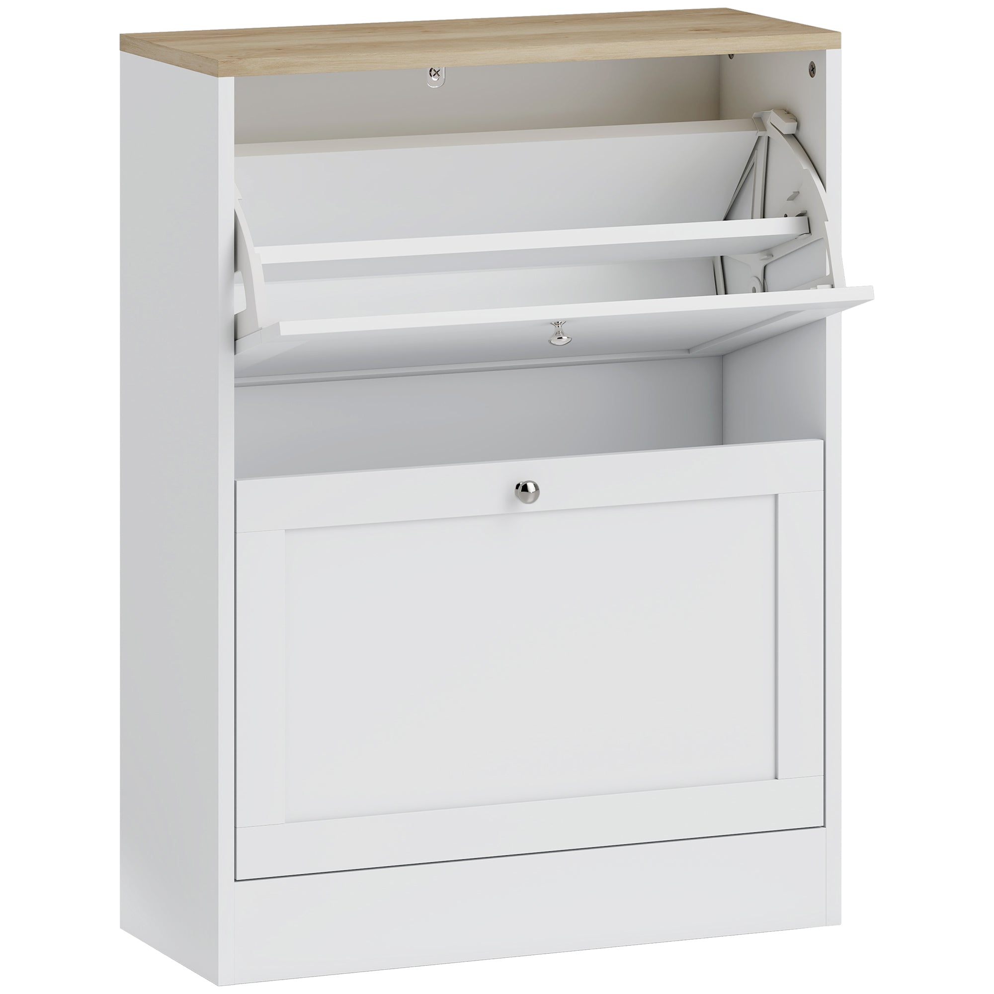 HOMCOM Narrow Shoe Cabinet with 2 Flip Drawers and Adjustable Shelves - White
