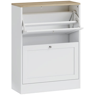 HOMCOM Narrow Shoe Cabinet with 2 Flip Drawers and Adjustable Shelves - White 