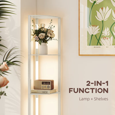 HOMCOM Corner Floor Lamp for Living Room Bedroom with Dimmable Warm White LED Light, Modern Tall Standing Lamp, Oak 