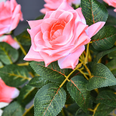 Outsunny Set of 2 Artificial Plants Pink Rose Floral in Pot, Fake Plants for Home Indoor Outdoor Decor, 90cm 