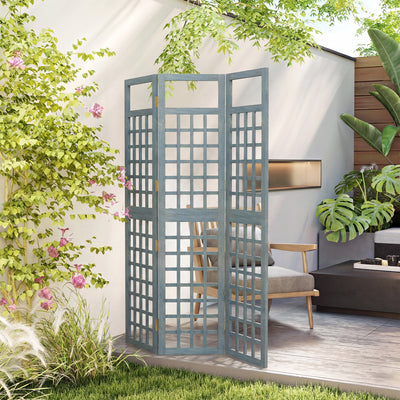 Outsunny 3-Panel Garden Privacy Screen, Freestanding Foldable Wooden Outdoor Divider/Trellis, Decorative Privacy Screen, Grey 