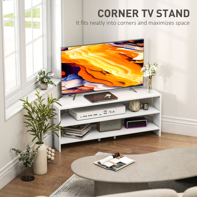 HOMCOM Corner TV Stand with 2 Open Shelves for 47 Inch TV - White 