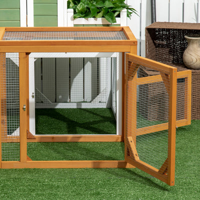 PawHut Wooden Chicken Coop with Perches, Doors, Combinable Design, for 2-4 Chickens - Natural Wood Colour 