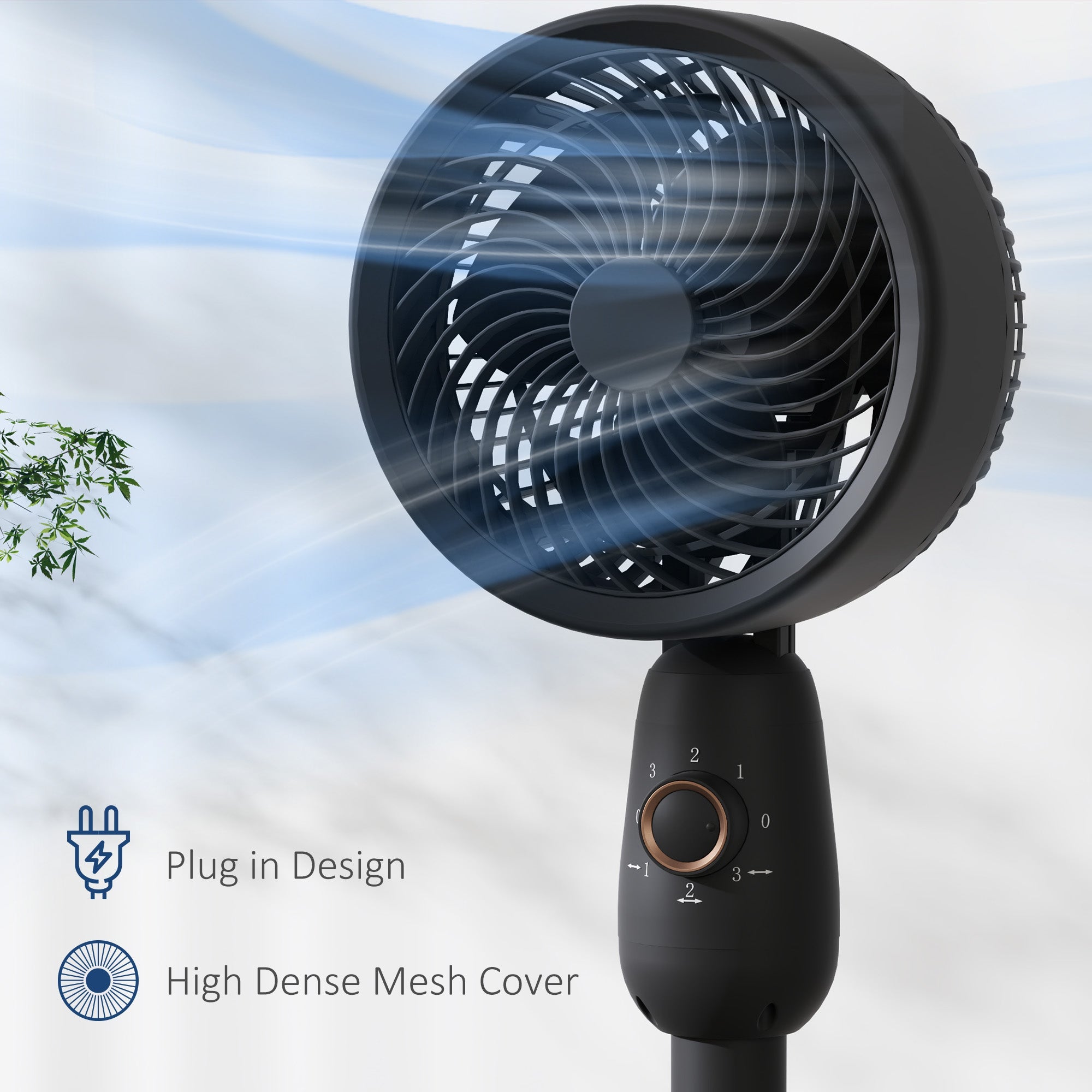 HOMCOM Pedestal Fan, Powerful Air Circulator, 12 Inch Floor Standing Fan with 3 Speed Settings, Oscillating Function for Bedroom, Home and Office, Black 