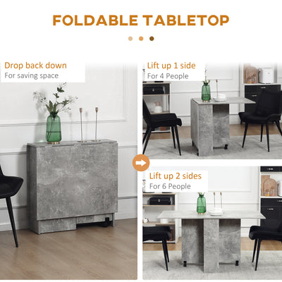 HOMCOM Folding Dining Table, Drop Leaf Table with 2-Tier Shelves, Rolling Casters, for Small Spaces, Kitchen, Cement Grey 