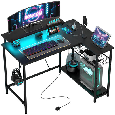 HOMCOM Reversible 'L' LED Light Gaming/Work Desk - Black 