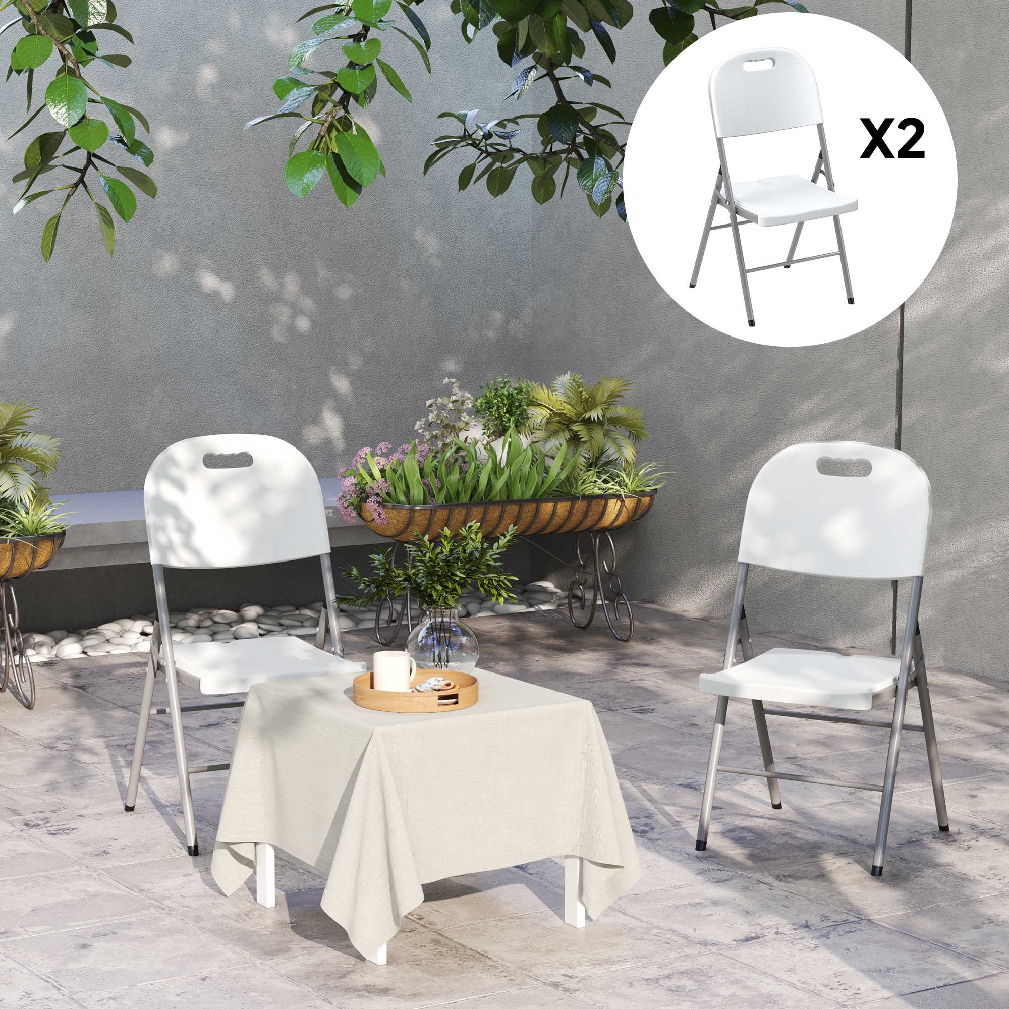 Outsunny Set of Two Foldable Outdoor Chairs - White 