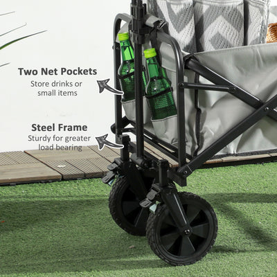 Outsunny Folding Pull Along Cart Cargo Wagon Trolley with Telescopic Handle - Dark Grey 