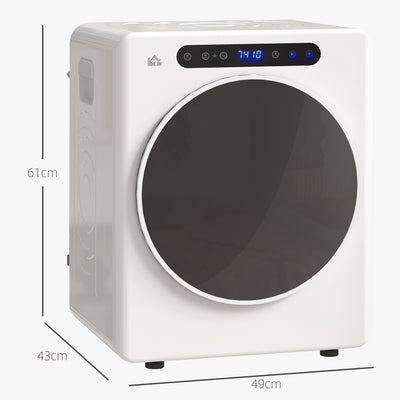 HOMCOM 4kg Vented Tumble Dryer, 1000W Compact Freestanding Front Tumble Dryer with Stainless Steel Tub, Timer, 6 Heat Settings, Small Portable Clothes Dryer, White 