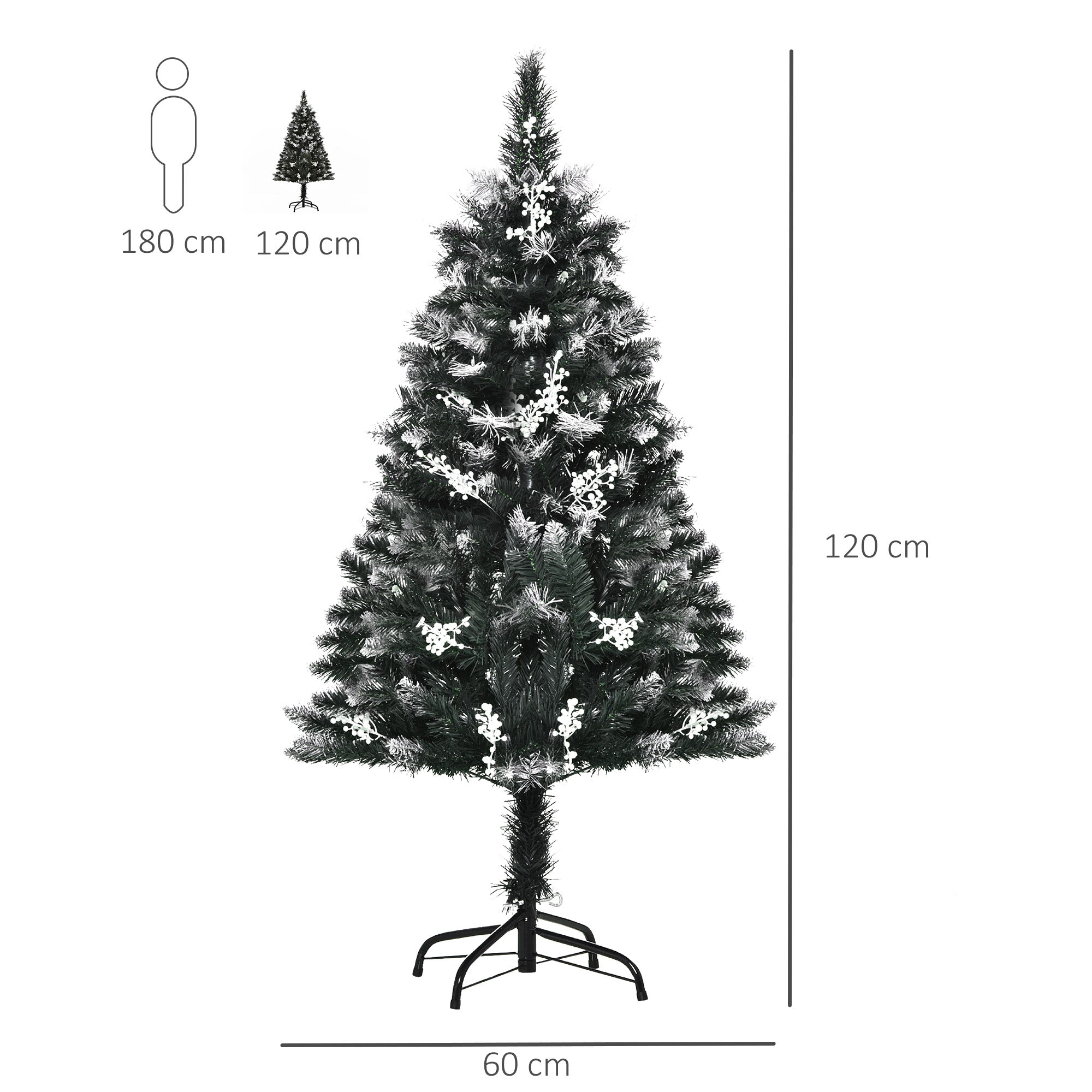 HOMCOM 4FT Artificial Snow-Dipped Christmas Tree Xmas | Home Home Indoor Decoration | Removable Stand w/ White Berries Star Topper Branch Green 