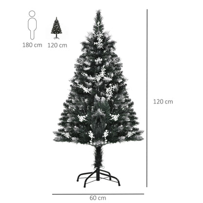 HOMCOM 4FT Artificial Snow-Dipped Christmas Tree Xmas | Home Home Indoor Decoration | Removable Stand w/ White Berries Star Topper Branch Green 