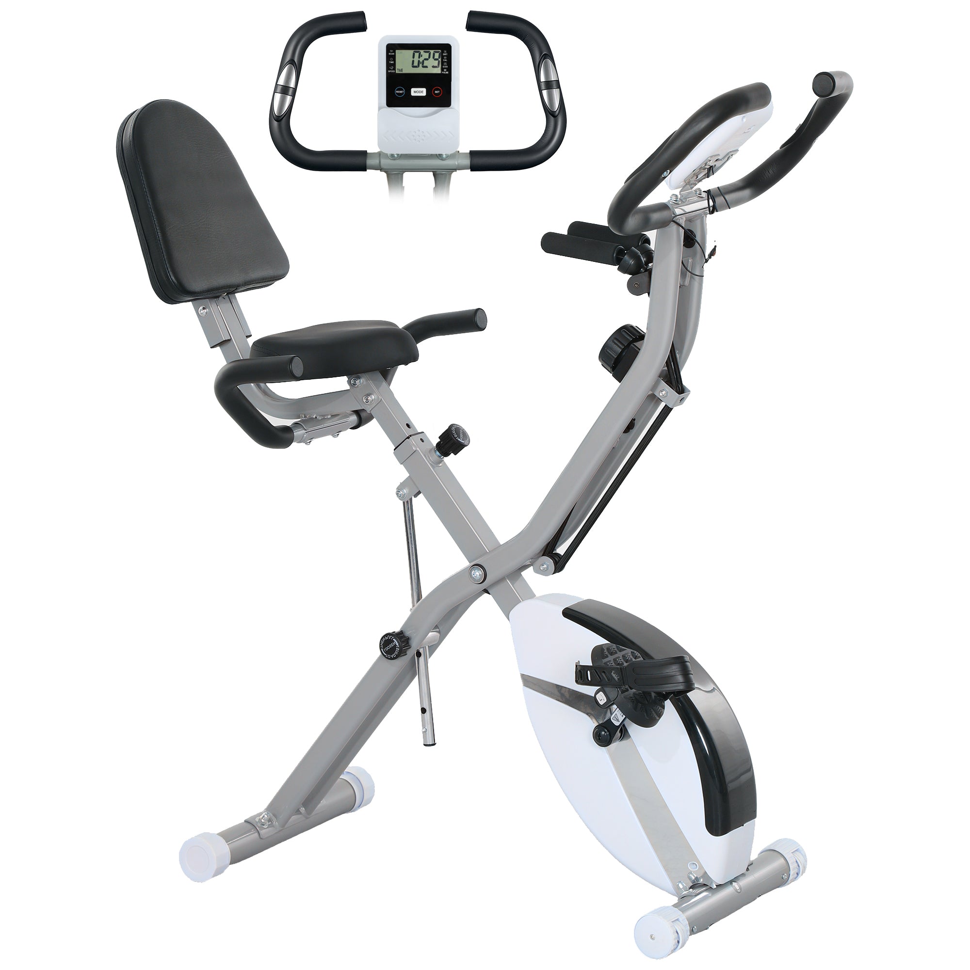SPORTNOW 5-In-1 Folding Exercise Bike with Arm Workout Bands, Quiet 8-Level Magnetic Resistance Foldable Exercise Bike with LCD, Tablet Holder, Hand Pulse Sensor for Home Use Indoor Cycling, White 