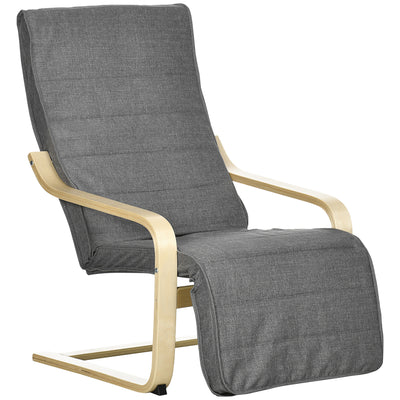 HOMCOM Wooden Lounging Chair Deck Relaxing Recliner Lounge Seat with Adjustable Footrest & Removable Cushion, Dark Grey 
