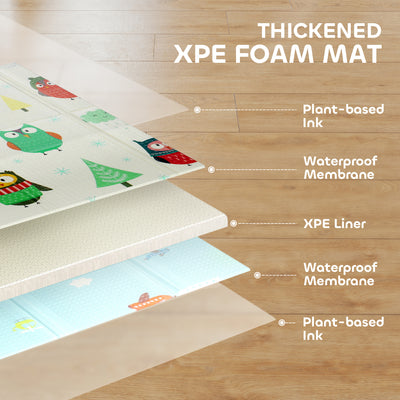 AIYAPLAY Foldable Baby Plat Mat Double Sided, Kids Floor Mat for Crawling, 200L x 150W cm, Car track and Owl Theme 