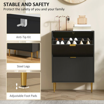 HOMCOM Narrow Shoe Cabinet with 2 Flip Drawers - Black 