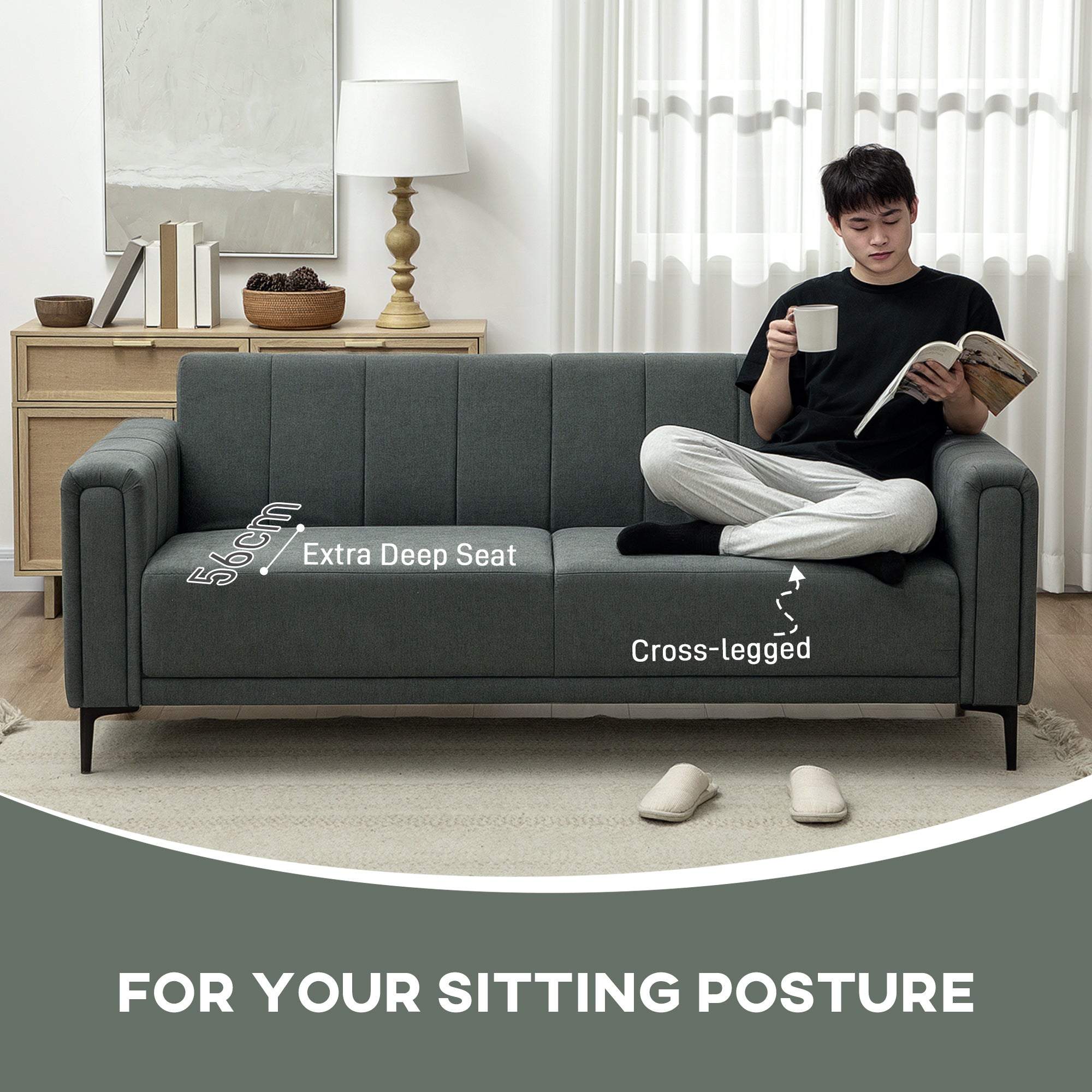 HOMCOM Three-Seater Relaxed Modern Sofa - Grey 