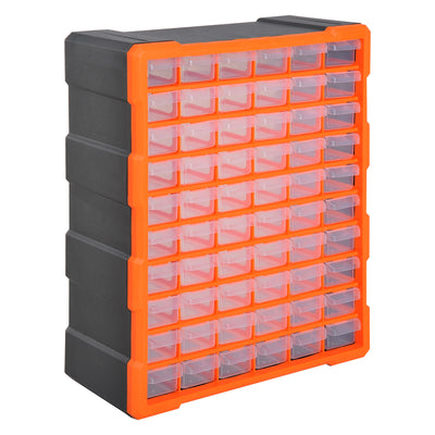 DURHAND 60 Drawers Parts Organiser Wall Mount Storage Cabinet Garage Small Nuts Bolts Tools Clear Orange 