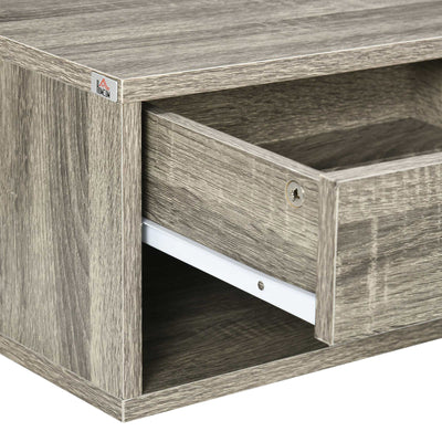 HOMCOM Set of Two Floating Bedside Tables Wall Mounted Nightstands with Drawer and Shelf for Bedroom, Brown Wood-Effect 
