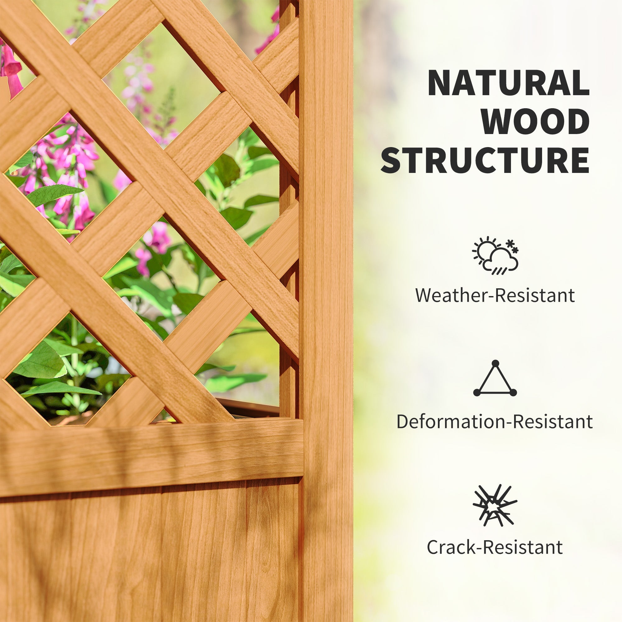 Outsunny Wooden Raised Garden Bed with Trellis, Liner, Drainage Holes, for Vine Climbing Plants, Flowers, 83 x 36 x 145 cm 