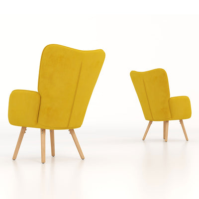 HOMCOM Modern Accent Chair Velvet-Touch Tufted Wingback Armchair Upholstered Leisure Lounge Sofa Club Chair with Wood Legs, Set of 2, Yellow 