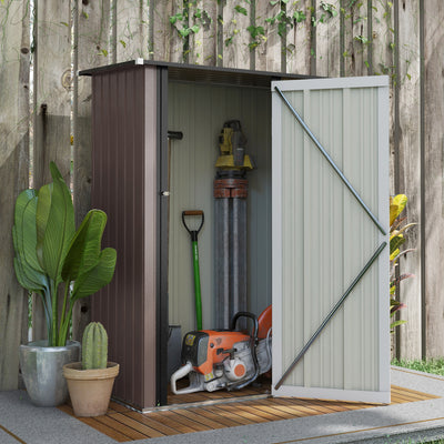 Outsunny 5ft x 3ft Metal Garden Storage Shed, Outdoor Tool Shed with Sloped Roof, Lockable Door for Tools, Equipment, Brown 