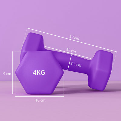 SPORTNOW 2 x 4kg Hexagonal Dumbbells Weights Set with Non-Slip Grip for Home Gym Workout, Purple 