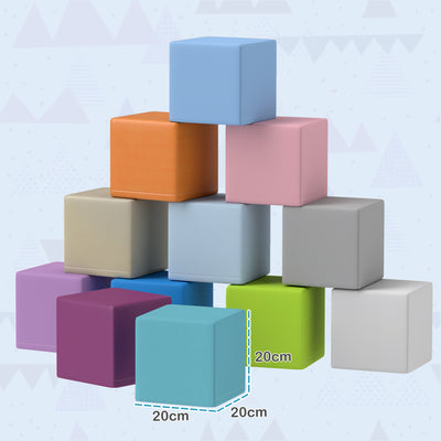 HOMCOM 12 PCs Soft Play Blocks, Soft Foam Toy, Building and Stacking Blocks for Kids, Blue 