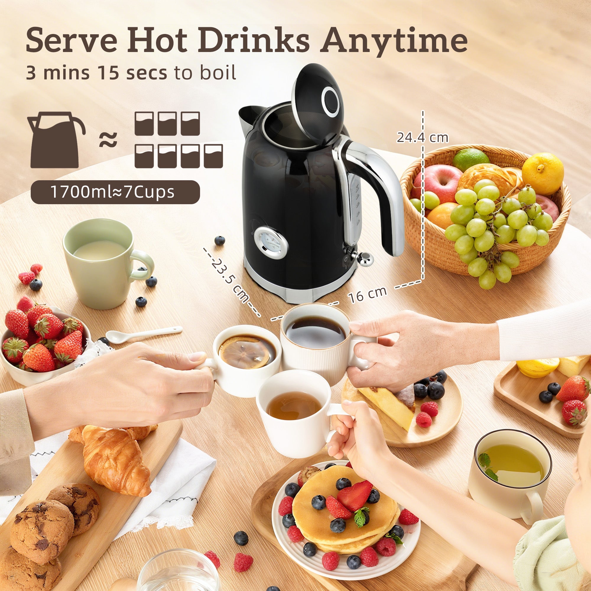 HOMCOM Retro 3000W Kettle and Toaster Set - Black 