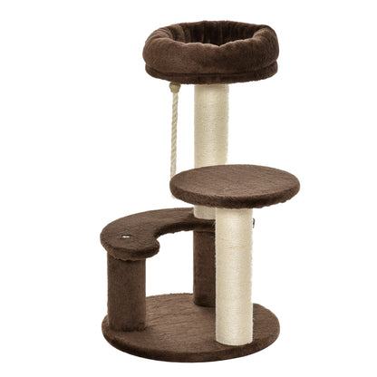 PawHut 65cm Cat Tree, Cat Tower for Kittens, Small Cat Condo with Sisal Scratching Posts, Hanging Rope, Perches - Brown 