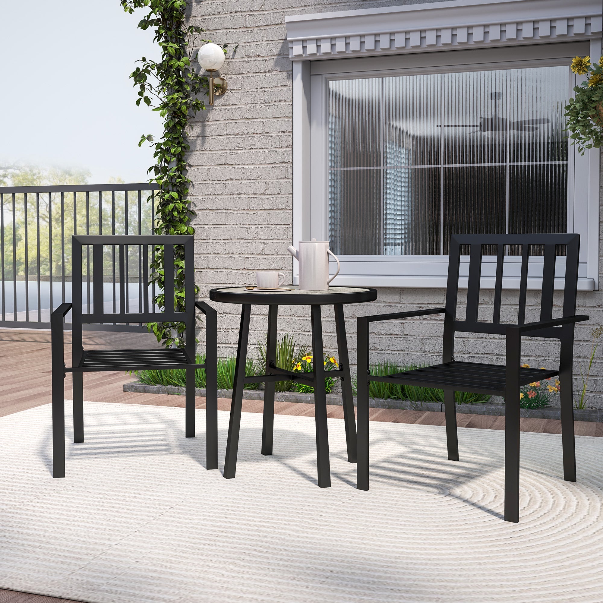 Outsunny 3 Piece Patio Bistro Set with Plastic Top, 2 Stackable Chairs, Galvanised Steel Frame, Grey 