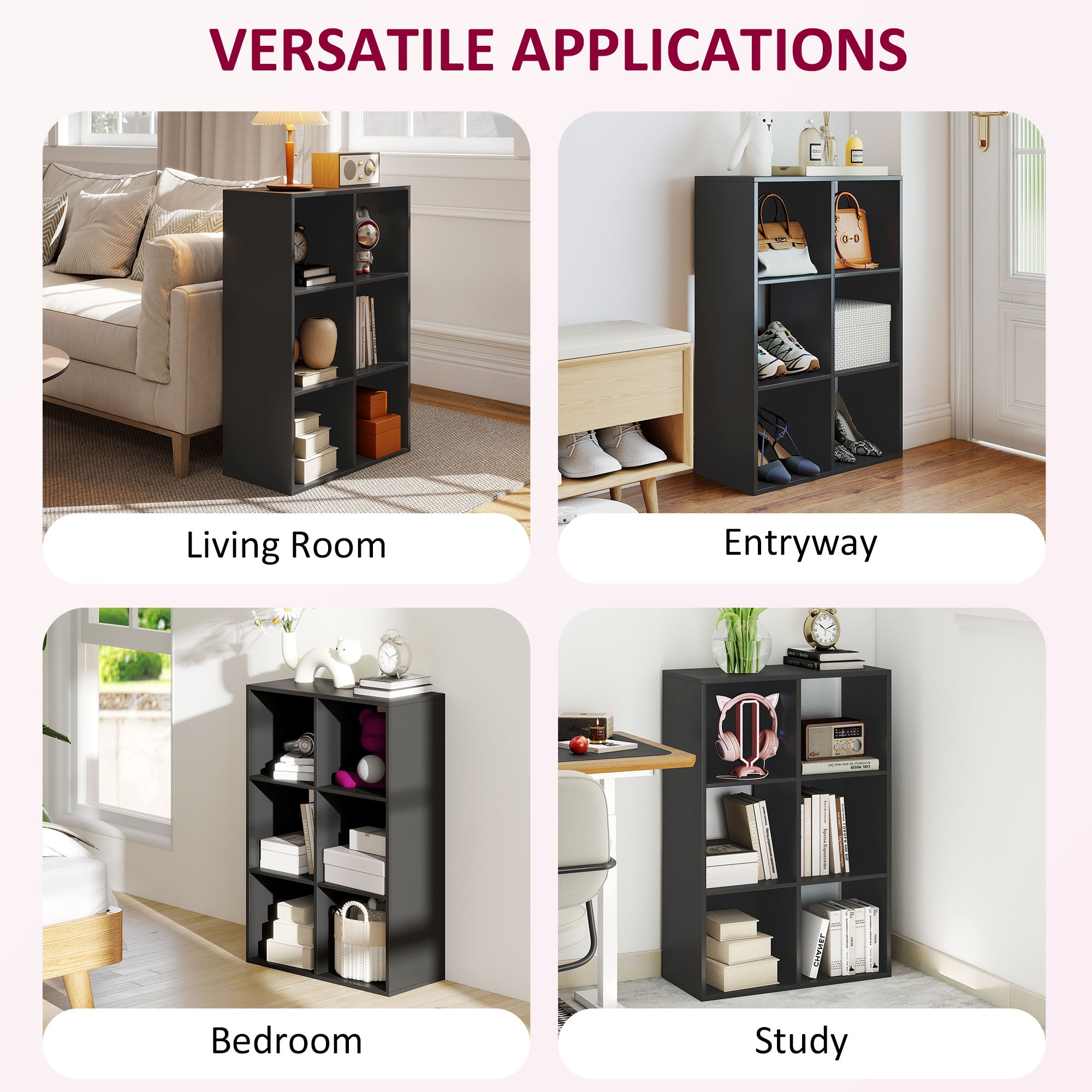 HOMCOM 6-Cube Bookshelf - Black 