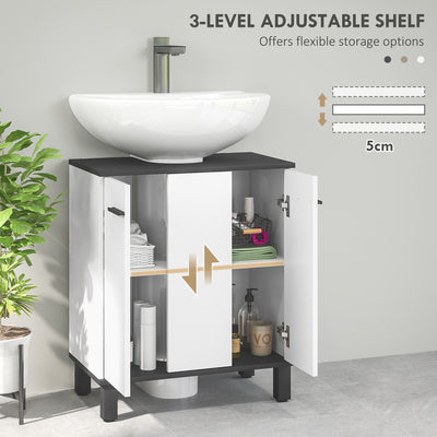 HOMCOM Under Sink Bathroom Cabinet, Modern Under Sink Cabinet with Adjustable Shelf for Basin with or without Pedestal, 60 x 34 x 70cm, High Gloss White 