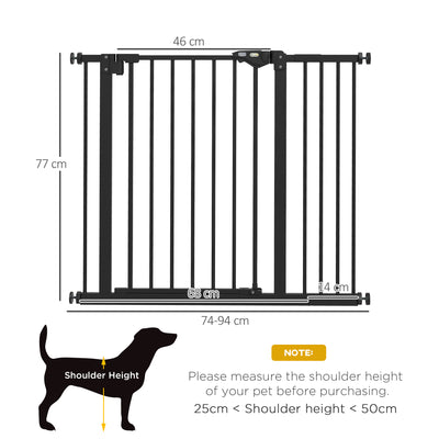 PawHut Metal 74-94cm Wide Adjustable Dog Gate Black 