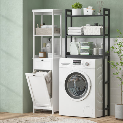 HOMCOM Tall Bathroom Cabinet, with Laundry Basket - White