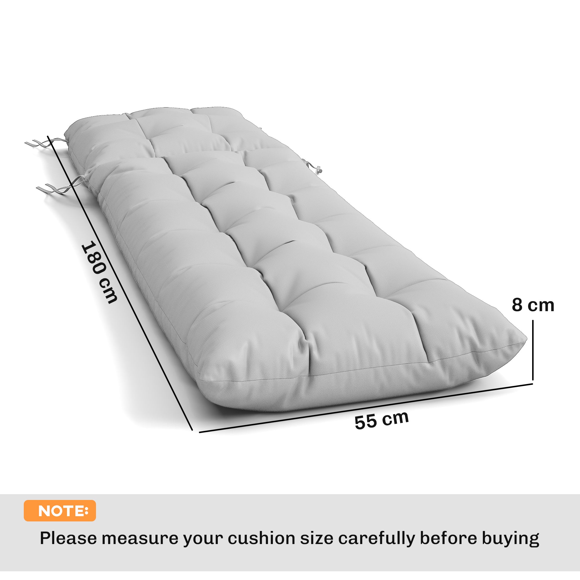 Outsunny Sun Lounger Cushions Only, Garden Lounge Chair Cushions Set of 2, Sunbed Replacement Pads with 4 Ties, Light Grey 