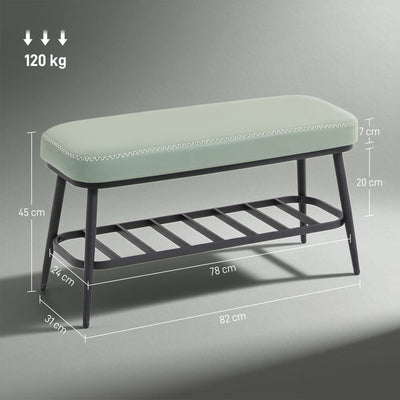 HOMCOM PU Leather Shoe Storage Bench - Green 