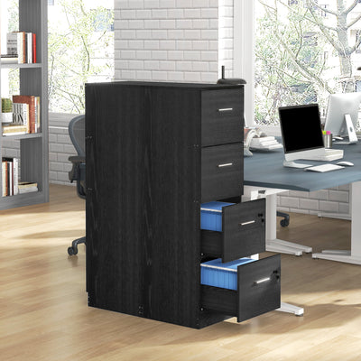 HOMCOM Four-Drawer Lockable Filing Cabinet - Black Wood Effect 