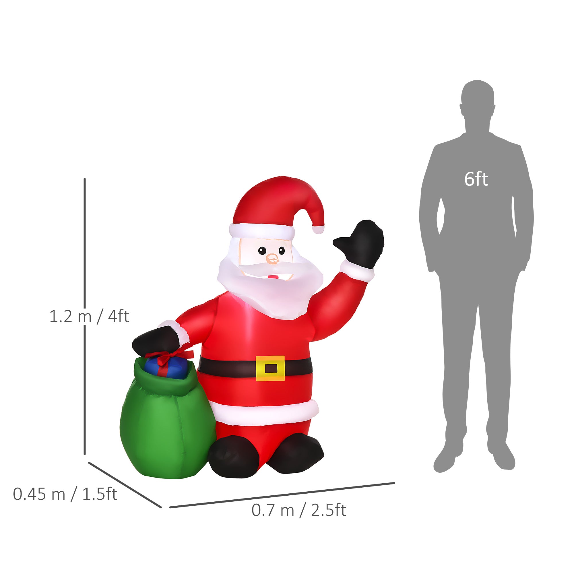 HOMCOM Inflatable Blow up Christmas Santa Claus 4ft LED Yard Holiday Decoration 