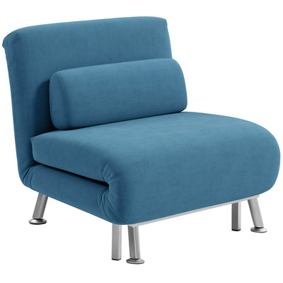 HOMCOM Single Velvet-Feel Sleeper Chair - Blue 