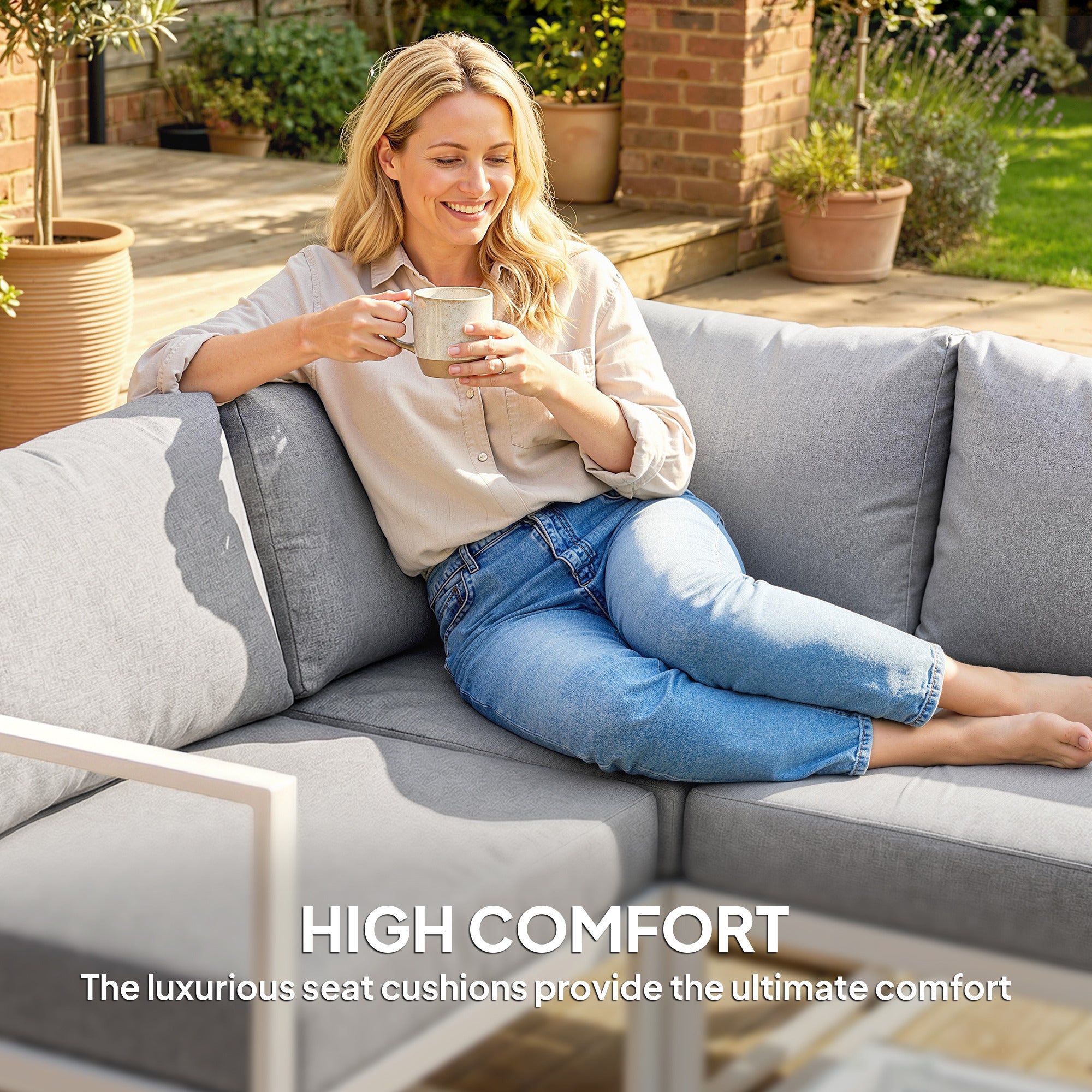 Outsunny 5 Seater Aluminium Garden Furniture Set, Garden Sofa Set with Thick Cushions for Patio and Balcony, Outdoor, Light Grey 
