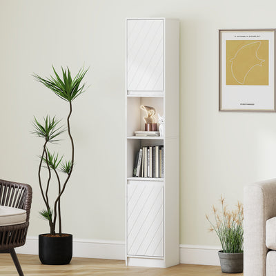 HOMCOM Narrow Bathroom Cabinet, Slim Bathroom Storage Unit with Open Compartment, Freestanding Storage Cupboard with Adjustable Shelves for Small Spaces, 30 x 24 x 170 cm, White 