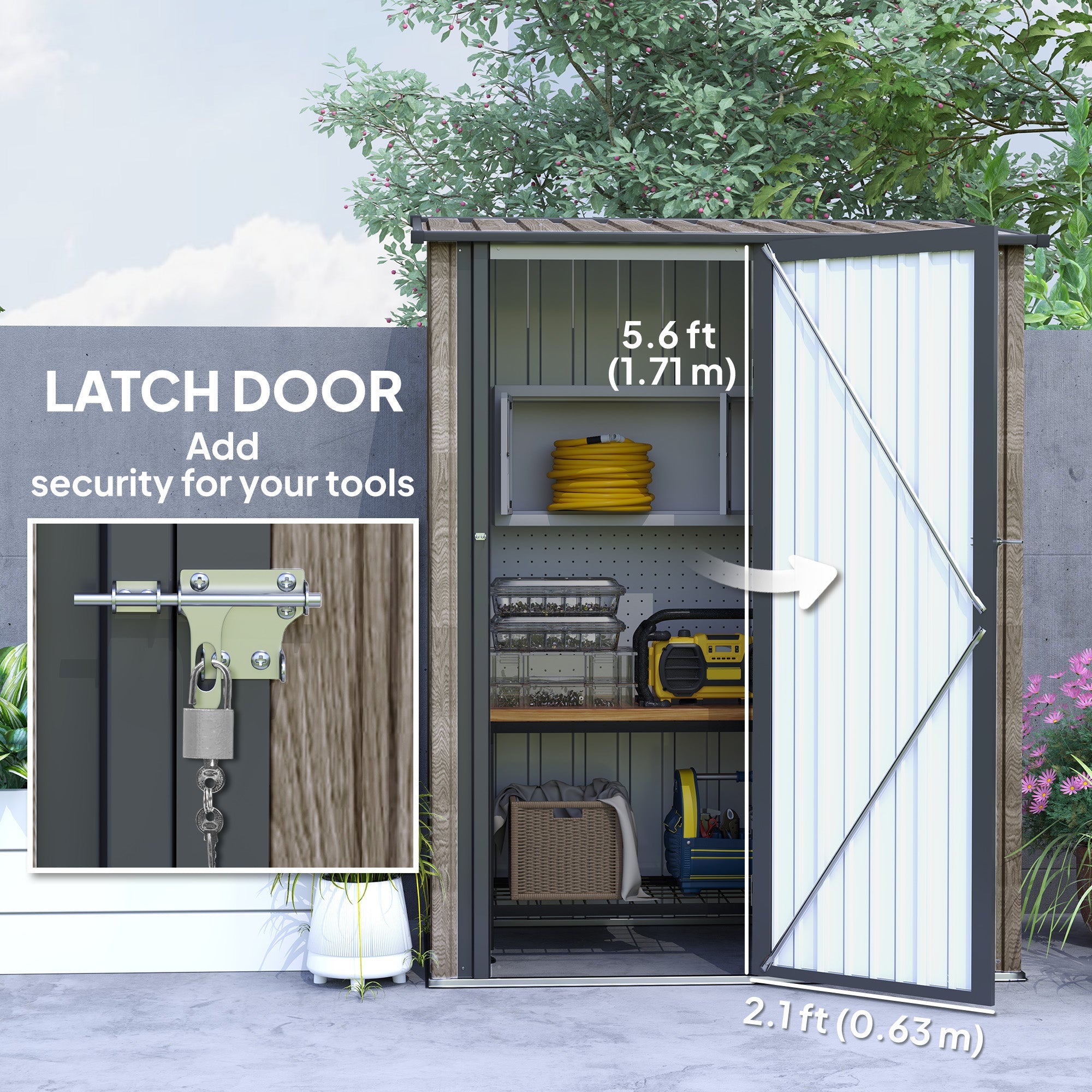 Outsunny 5ft x 3ft Metal Garden Storage Shed, Outdoor Tool Shed with Sloped Roof, Lockable Door for Tools, Equipment, Light Grey 