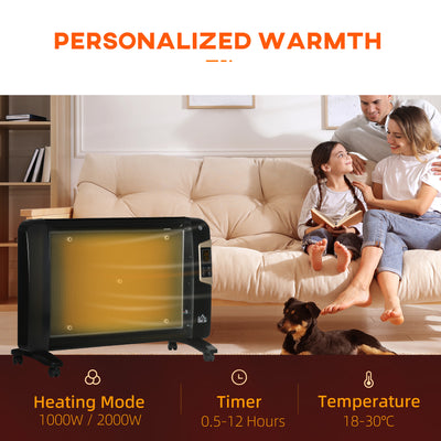 HOMCOM Mica Electric Space Heater, Portable Heater for Home with 2 Heat Settings, Living Room, Study, Garage, Adjustable Temperature 18-30\'c2\'b0C, 1000W/2000W, Black 