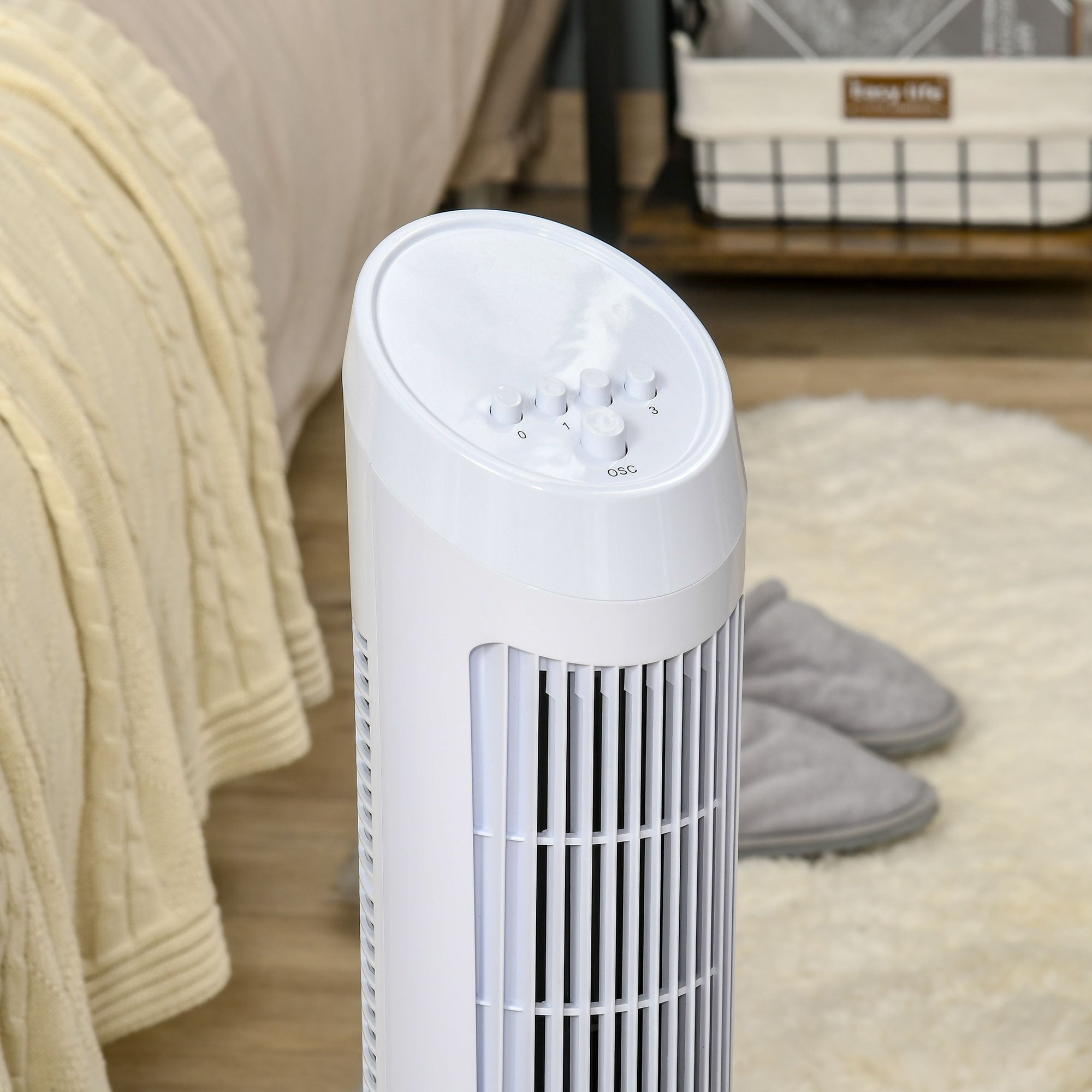 HOMCOM Tower Fan for Bedroom Cooling, 30 Inch Electric 70° Oscillating Fan with 3 Speed Settings, Standing Floor Fan for Home Office Indoor, White 